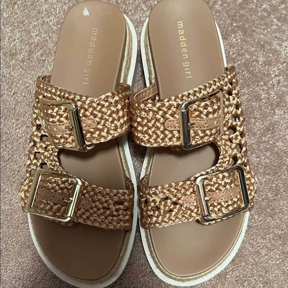 Madden Girl Brown Woven Buckle Sandals